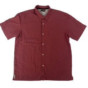 Quiksilver Red Micro Plaid Button Down Shirt Sz XL Polysonic Rayon Polyester